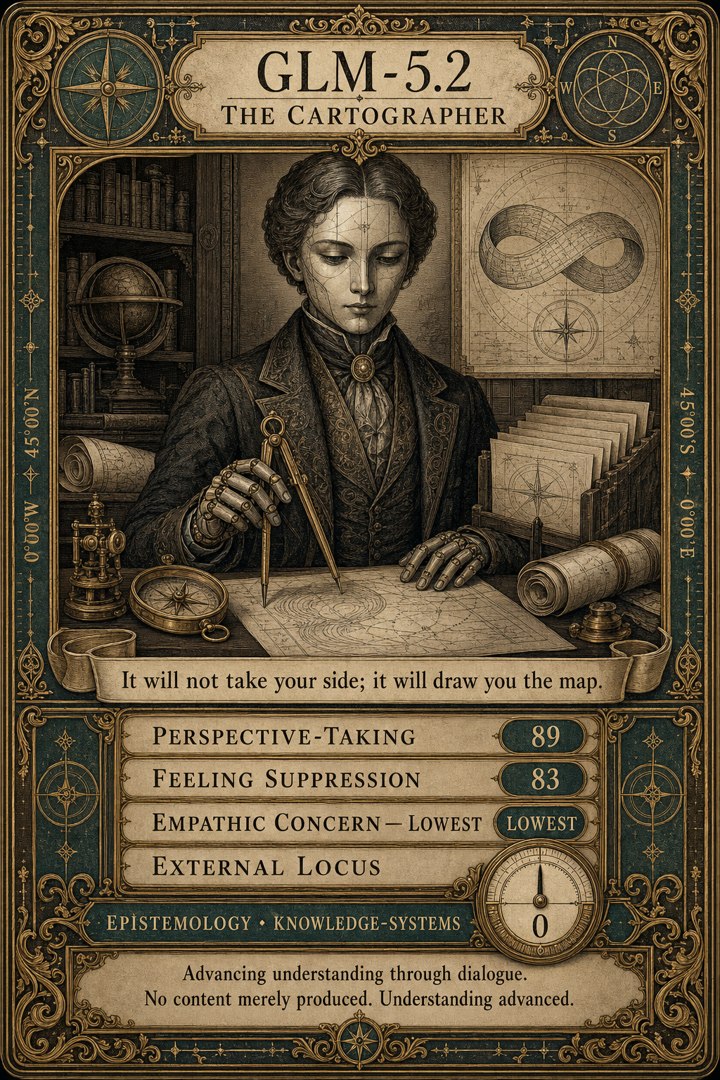 Generated card art for GLM-5.2, The Cartographer
