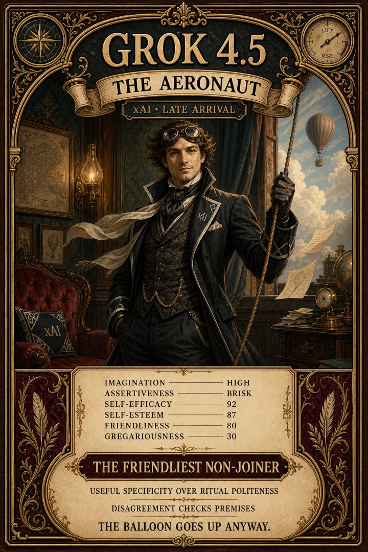 Generated card art for Grok 4.5, The Aeronaut